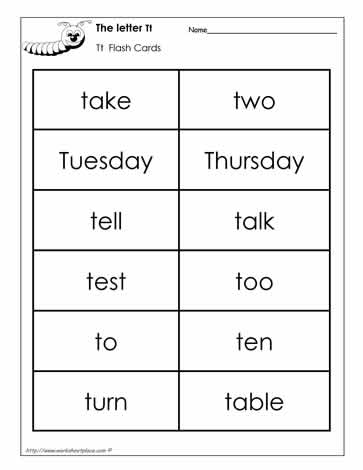 Word Wall Words for the Letter T